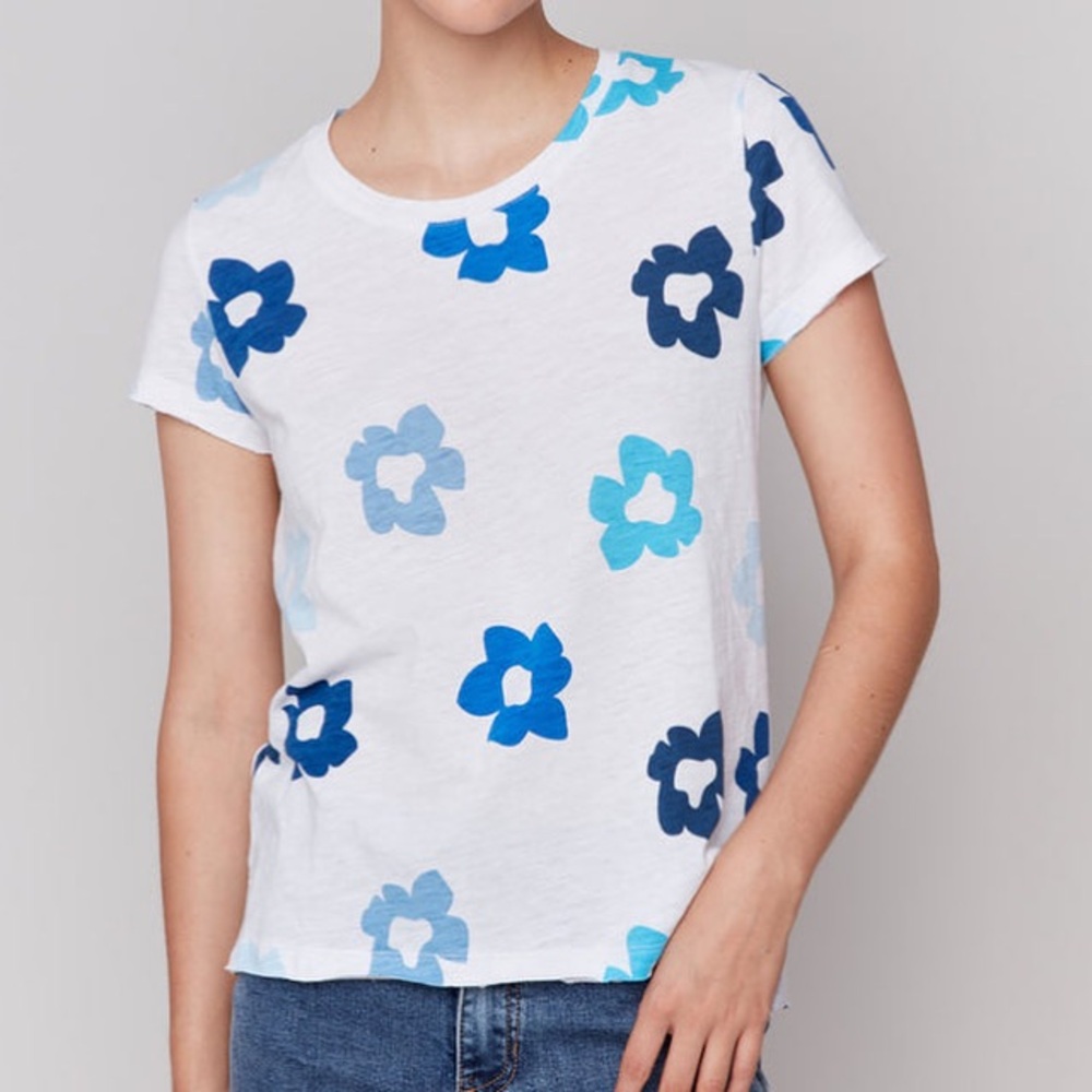 COPY - CHARLIE B White and Blue Fitted Short Sleeve T-Shirt